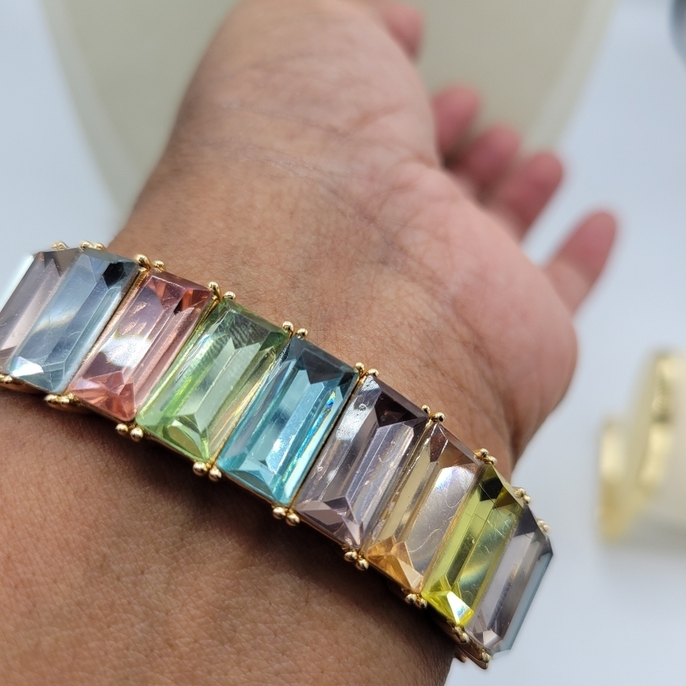 Pastel Rainbow Bling Bracelet • Stretch • Brand New • Colorful Better Costume